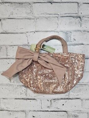 Deux Lux Reversible Rose Gold Sequin Tote Bag Blush Bow NWT